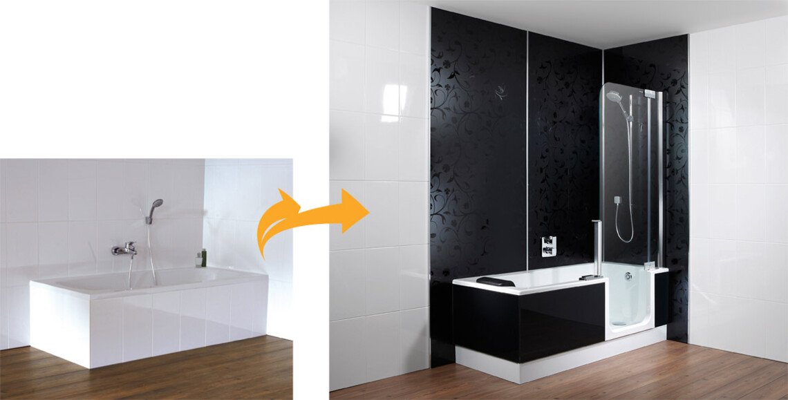 Vorher Badewanne, nachher Artlift Duschbadewanne mit Vorrüstsatz für einen Badewannenlift | © Artweger GmbH. & Co. KG