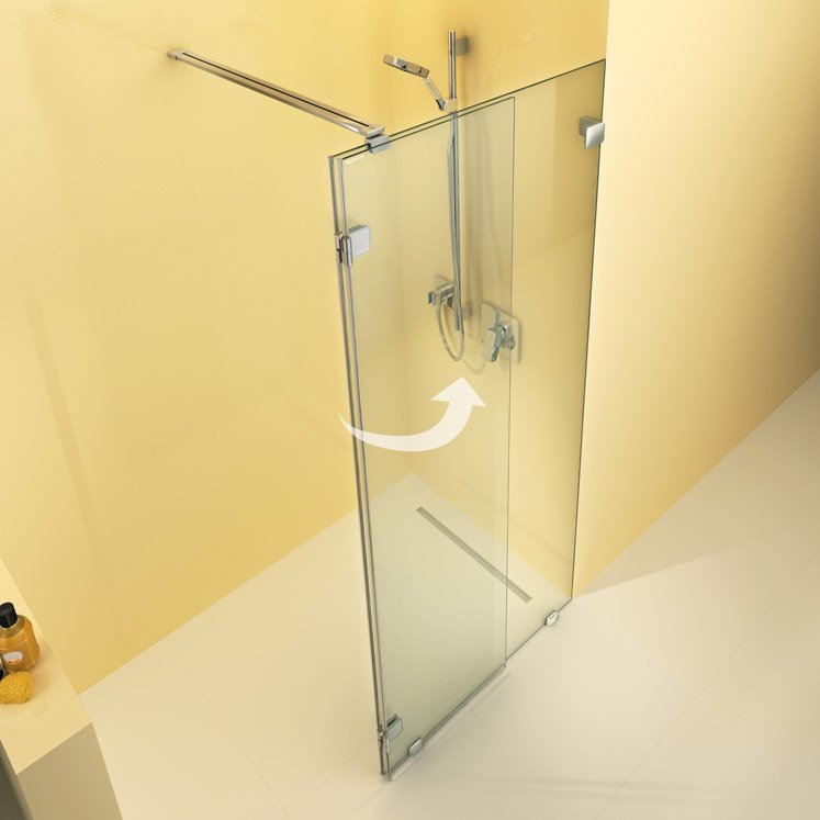 begehbare Dusche mit beweglichem Glasteil, das komplett nach außen geklappt ist | © Artweger GmbH. & Co. KG