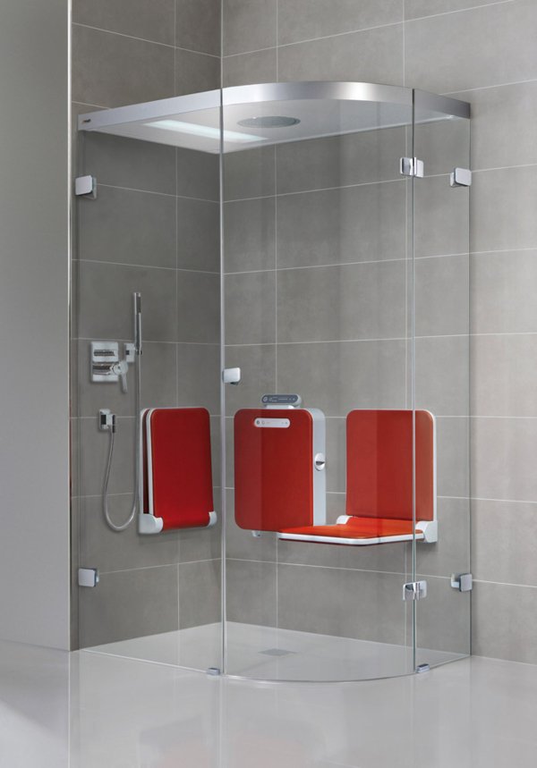 BODY+SOUL Steam shower, 1/4-round shower, frameless, 120x90cm, 2 individual seats, audio, coloured light, overhead showerhead. | © Artweger GmbH. & Co. KG