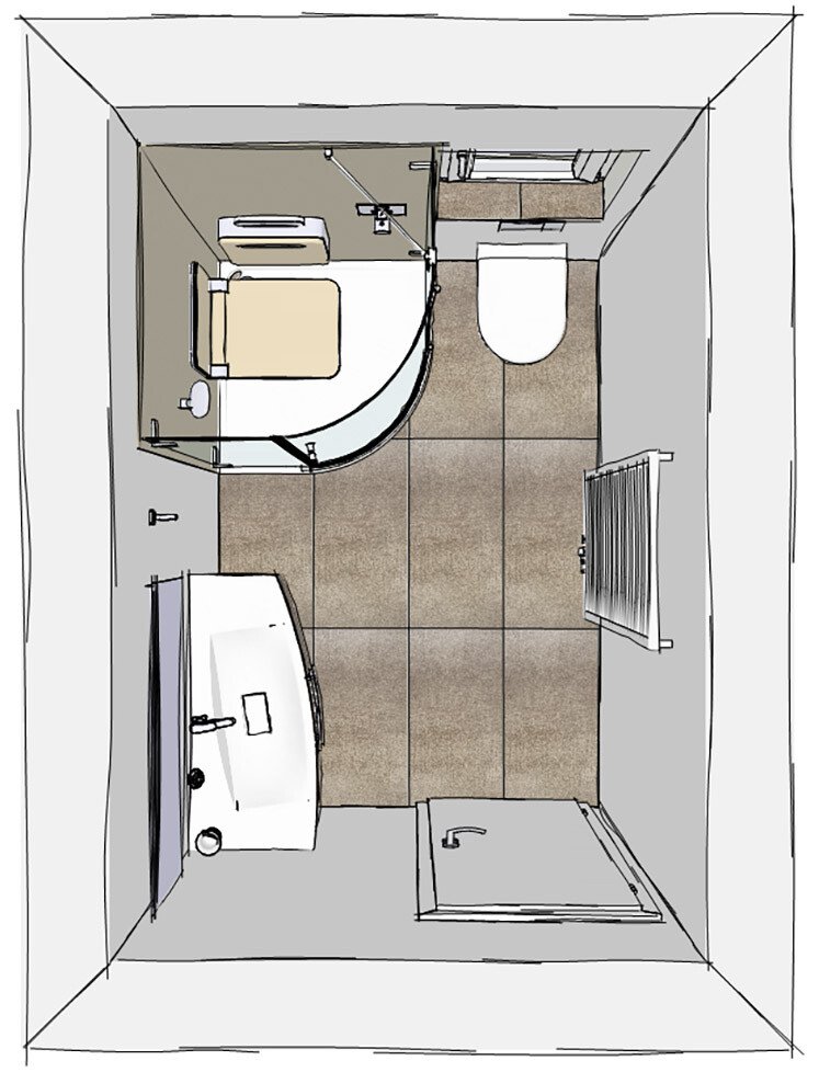 Grundriss kleines Bad mit Dampfdusche BODY+SOUL, WC und Waschtisch | © Artweger GmbH. & Co. KG