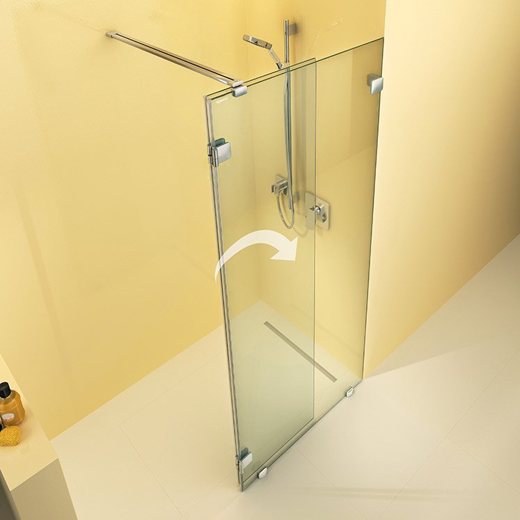 begehbare Dusche mit beweglichem Glasteil, das komplett nach innen geklappt ist | © Artweger GmbH. & Co. KG