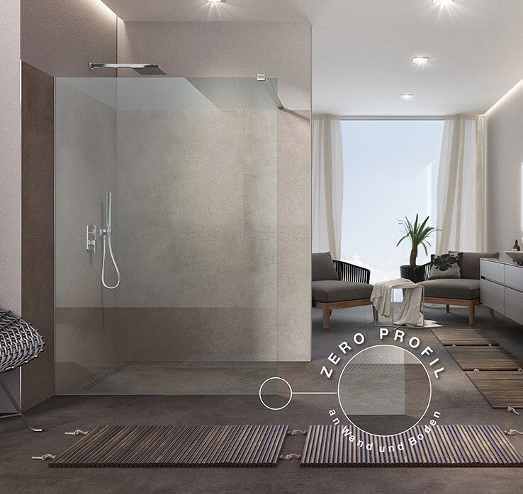 Artweger ZERO Walk In ohne Profile | © Artweger GmbH. & Co. KG versenkte Profile, Walk In Dusche ohne Profile, Walk in ohne Silikon, ohne Bohren, Transparente Dusche | © Artweger GmbH. & Co. KG