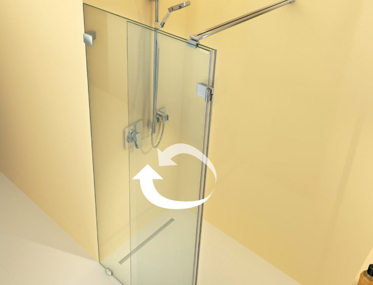 Funktionsskizze beweglicher Glasteil der Artweger 360 Walk In Vario Dusche für mehr Bewegungsfreiheit in kleinen Bädern | © Artweger GmbH. & Co. KG