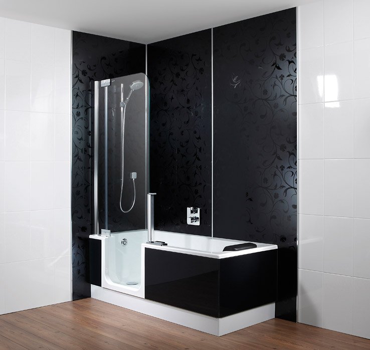 ARTWALL Wandsystem in Schwarz Dekor mit Duschbadewanne Twinline 2 | © Artweger GmbH. & Co. KG