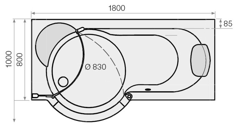 Skizze der grossen Liegefläche der Twinline 1 Duschbadewanne | © Artweger GmbH. & Co. KG